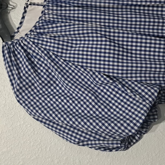 Antonio Melani Wendy Short Puff Sleeve Gathered Shirred Crew Neck Gingha… - Picture 3 of 5